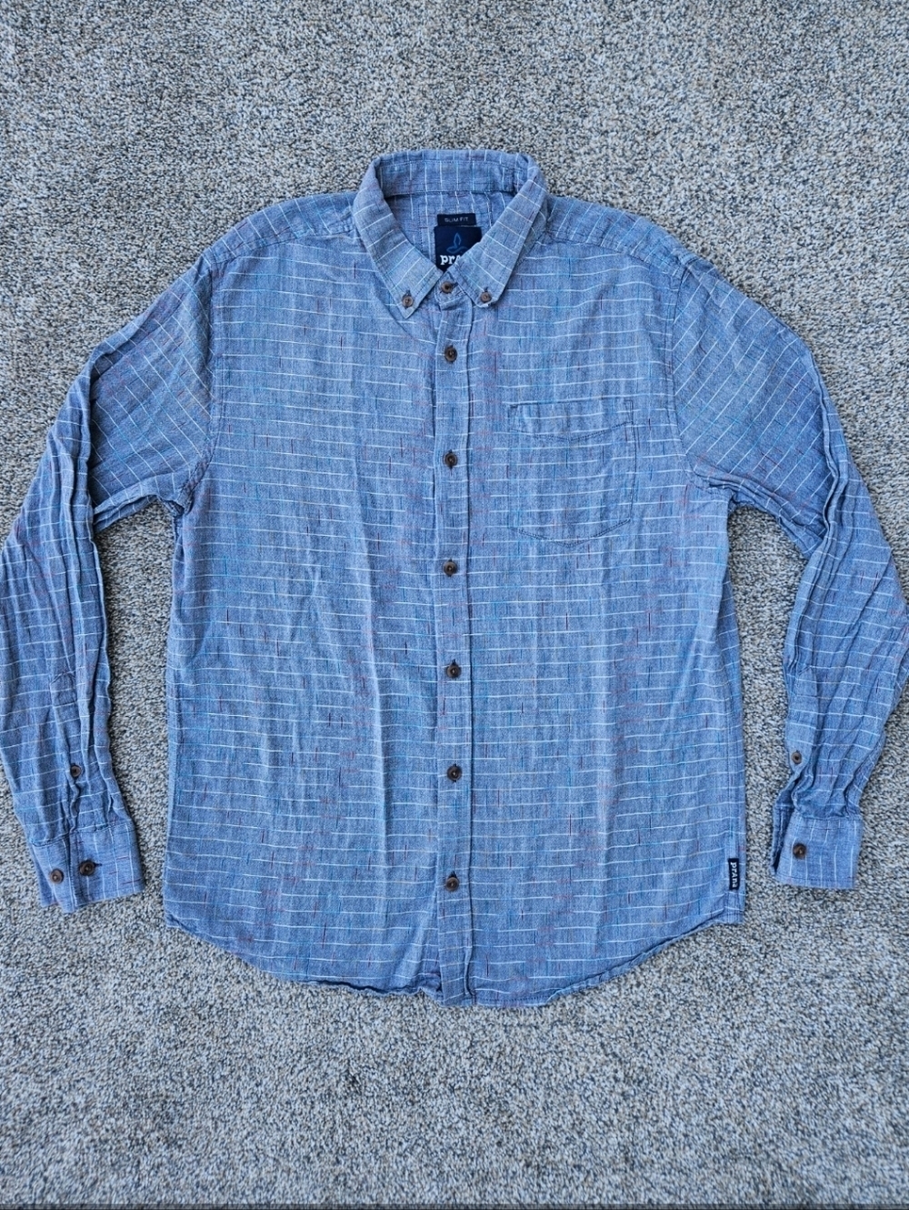 pRana Shirt Broderick Slim Fit Long Sleeve 100% Organic Cotton Men's Size Large
